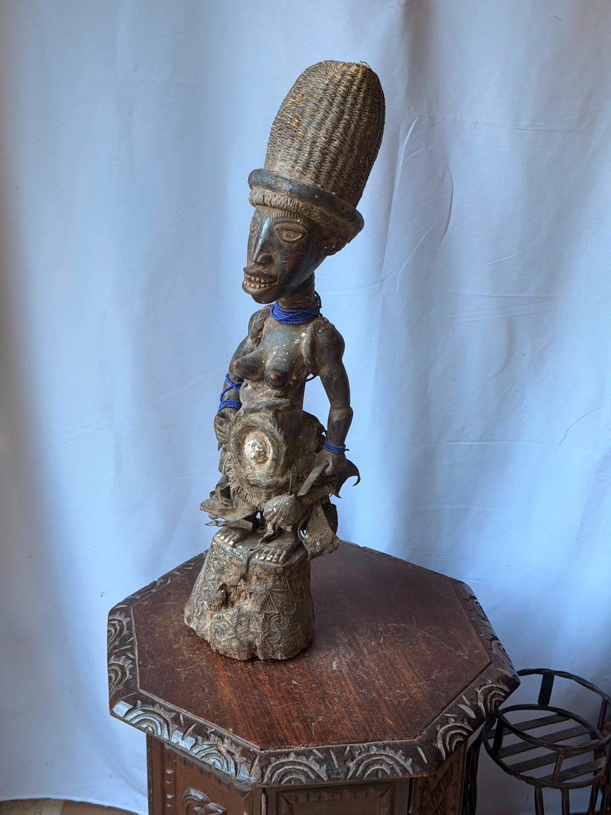 Vintage Kongo Yombe Nkisi Power Figure 25" African Carved Wood Fetish Statue