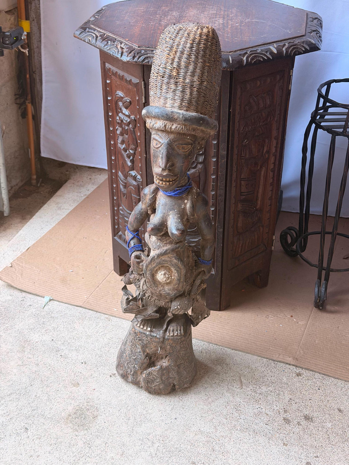 Vintage Kongo Yombe Nkisi Power Figure 25" African Carved Wood Fetish Statue