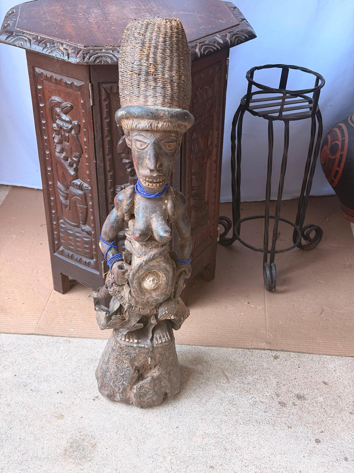 Vintage Kongo Yombe Nkisi Power Figure 25" African Carved Wood Fetish Statue