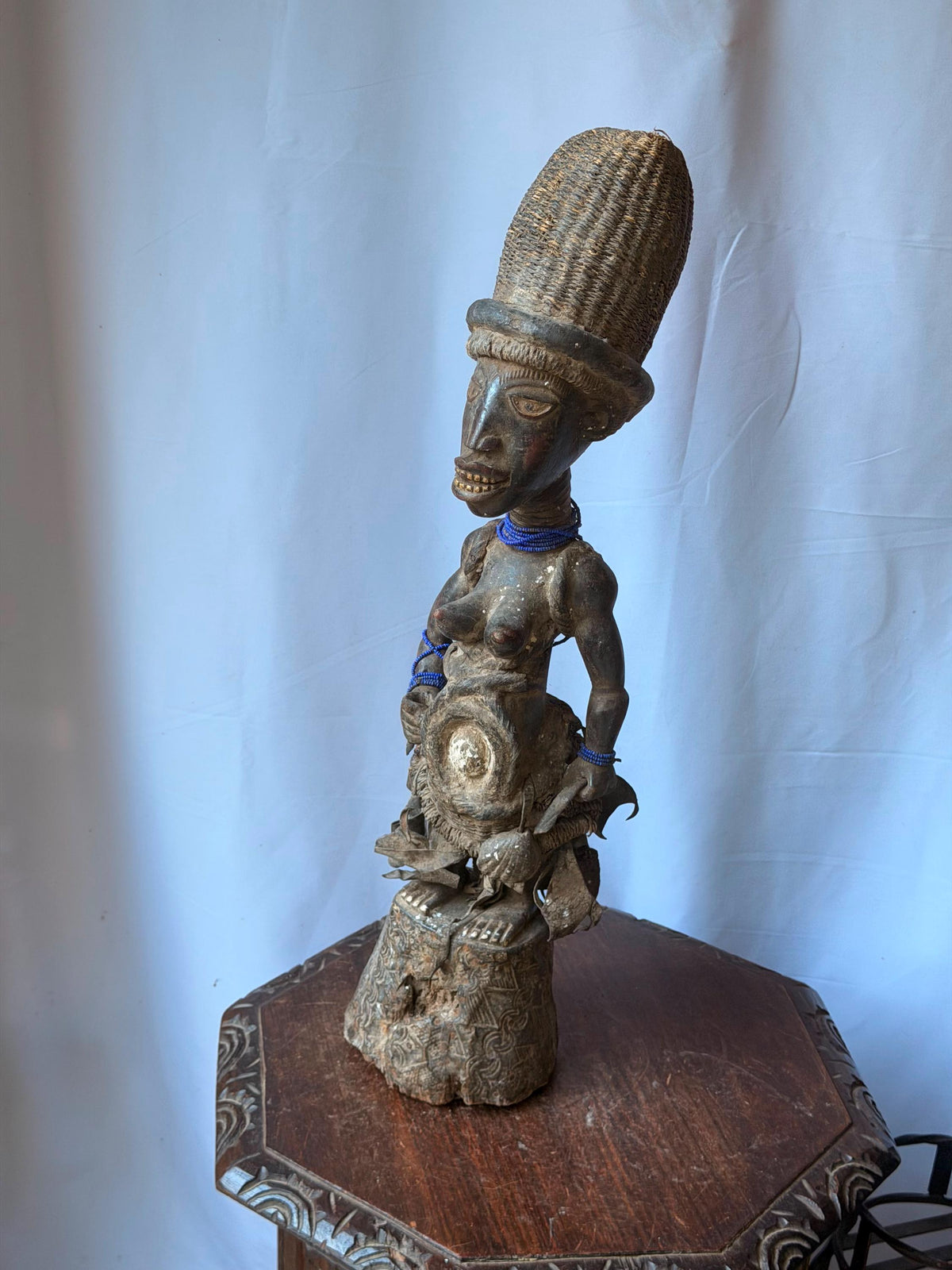 Vintage Kongo Yombe Nkisi Power Figure 25" African Carved Wood Fetish Statue