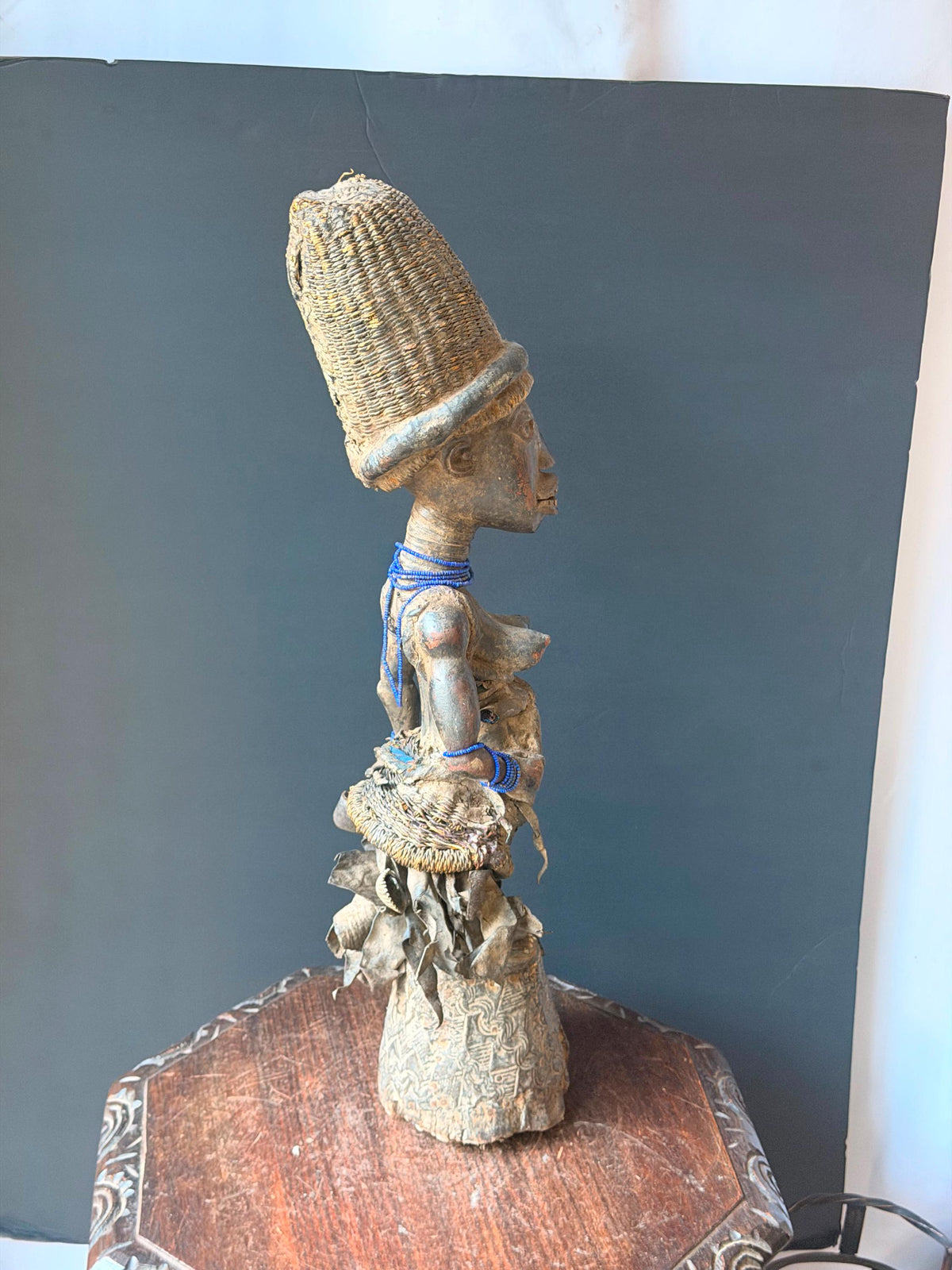 Vintage Kongo Yombe Nkisi Power Figure 25" African Carved Wood Fetish Statue