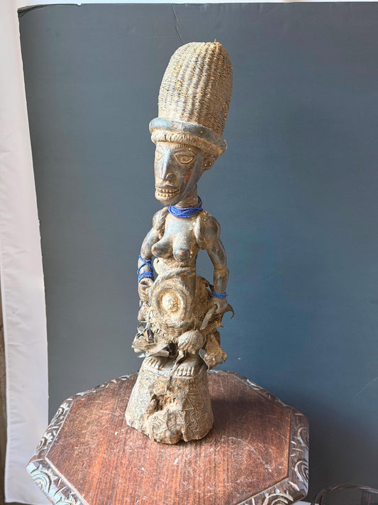 Vintage Kongo Yombe Nkisi Power Figure 25" African Carved Wood Fetish Statue