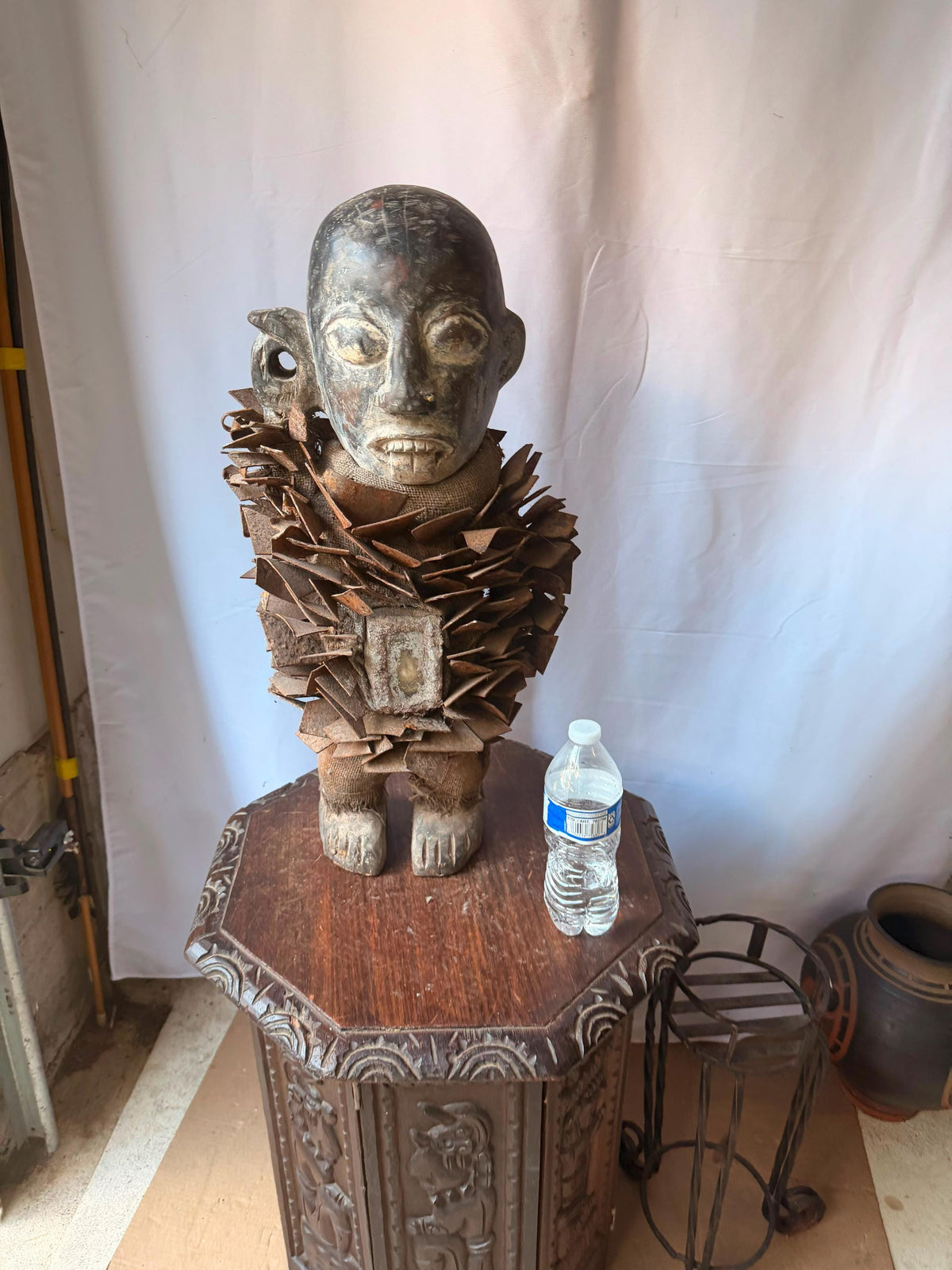 Vintage Kongo Nkisi Nkondi Power Figure Carved Wood Iron Blade Statue 23"
