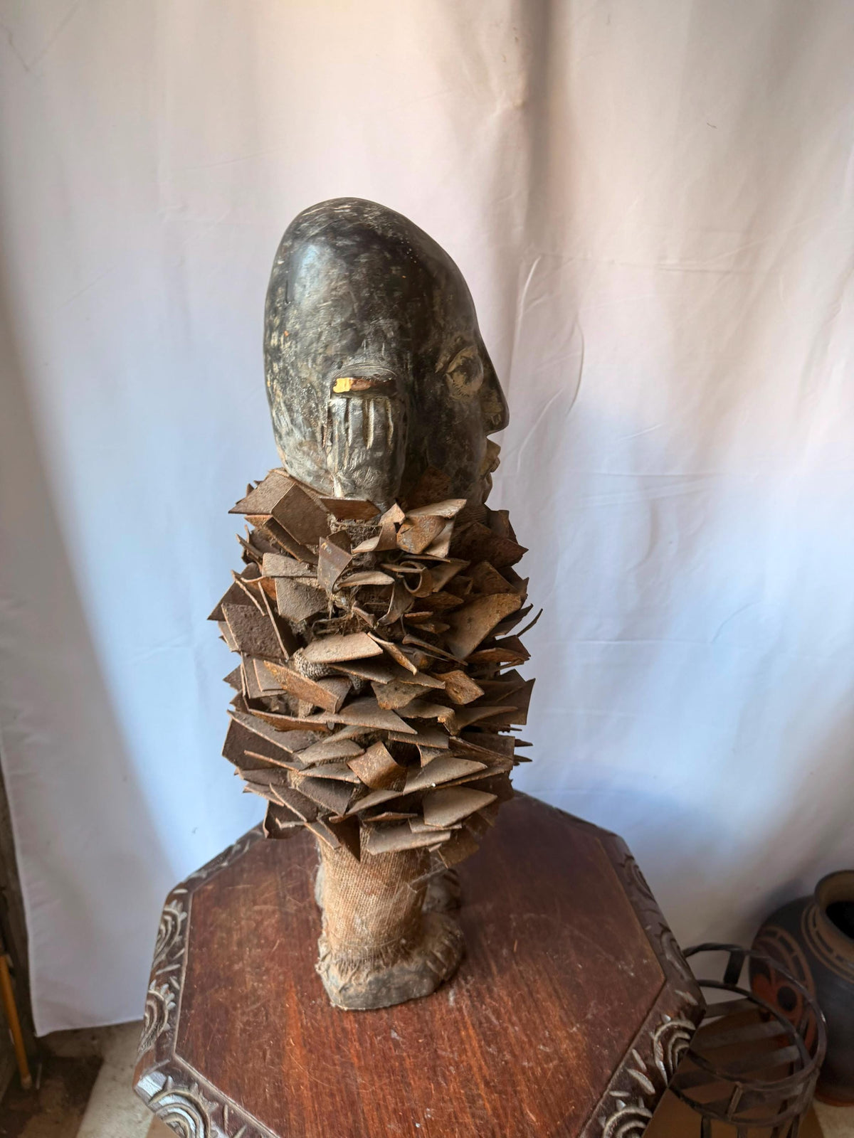 Vintage Kongo Nkisi Nkondi Power Figure Carved Wood Iron Blade Statue 23"