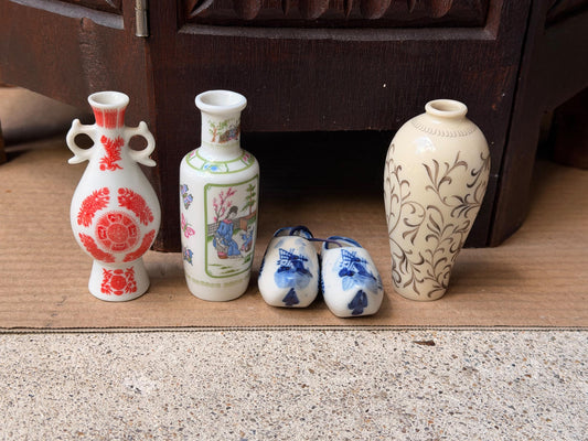 4 Vintage Japanese Miniature Porcelain Vases Clogs Franklin Porcelain 1980