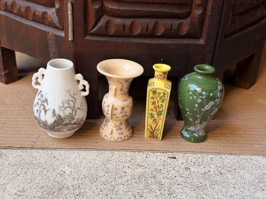 4 Vintage Japanese Miniature Vases Franklin Porcelain 1980 Imperial Dynasty 3.3"