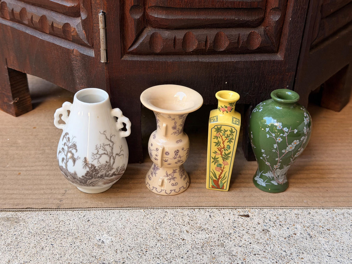 4 Vintage Japanese Miniature Vases Franklin Porcelain 1980 Imperial Dynasty 3.3"