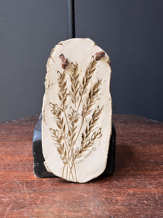 Vintage Loki Craft Ceramic Wall Plaque Wheat Stalk Relief Tile Hanging Art