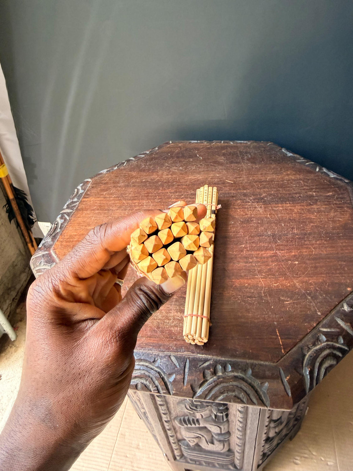 Vintage Chinese Pyrography Bamboo Chopstick Bundles Etched Landscape Art