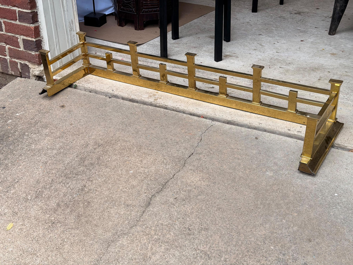 MCM Brass Fireplace Fender Hearth Guard Geometric Railing 52" Free Ship