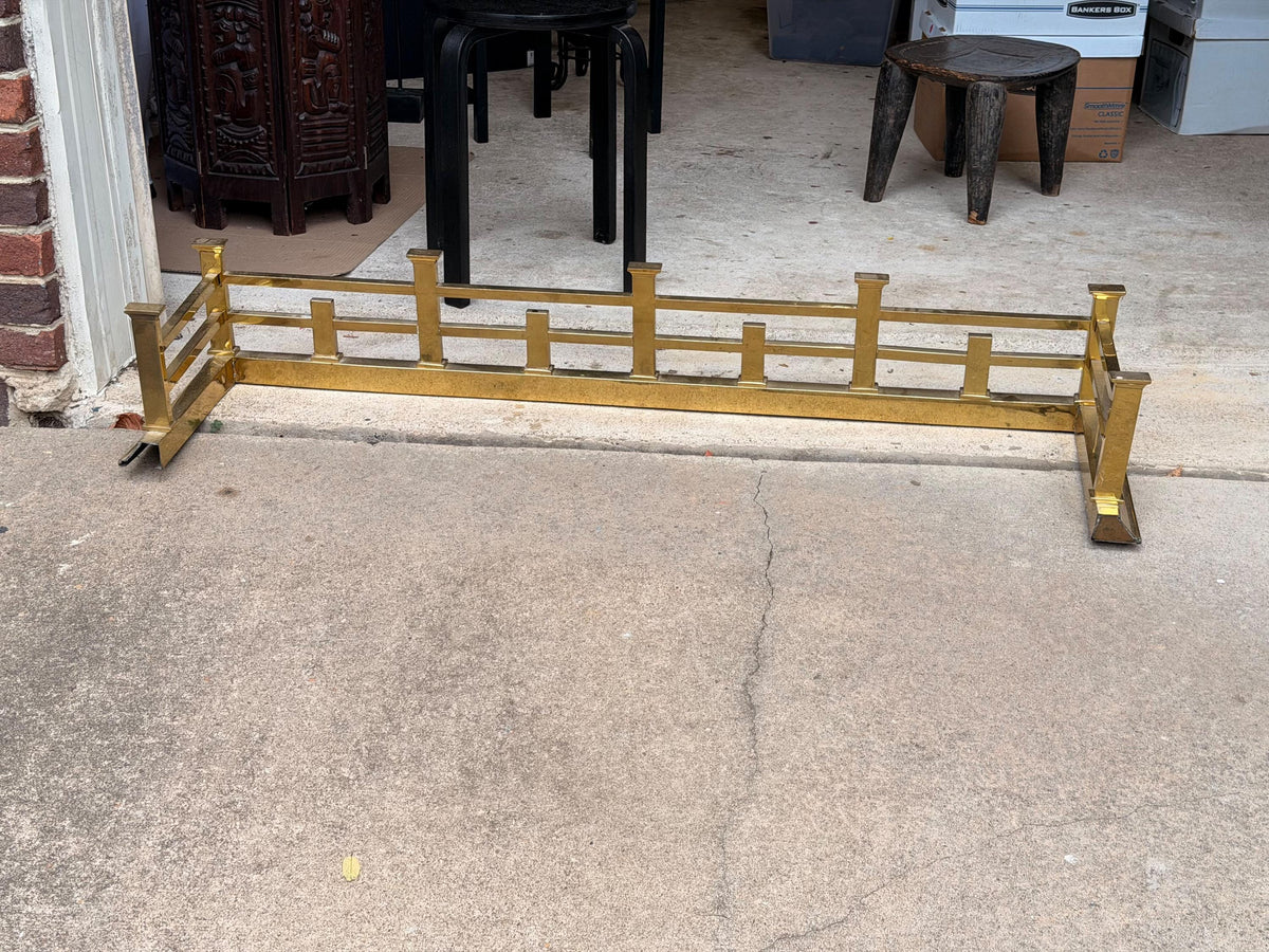 MCM Brass Fireplace Fender Hearth Guard Geometric Railing 52" Free Ship