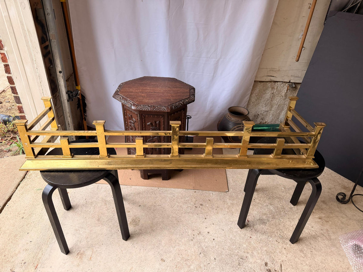 MCM Brass Fireplace Fender Hearth Guard Geometric Railing 52" Free Ship