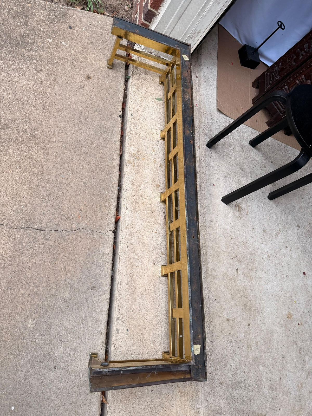 MCM Brass Fireplace Fender Hearth Guard Geometric Railing 52" Free Ship