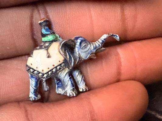 Vintage 935 Silver Enamel Elephant Brooch Pin Marcasite Art Deco