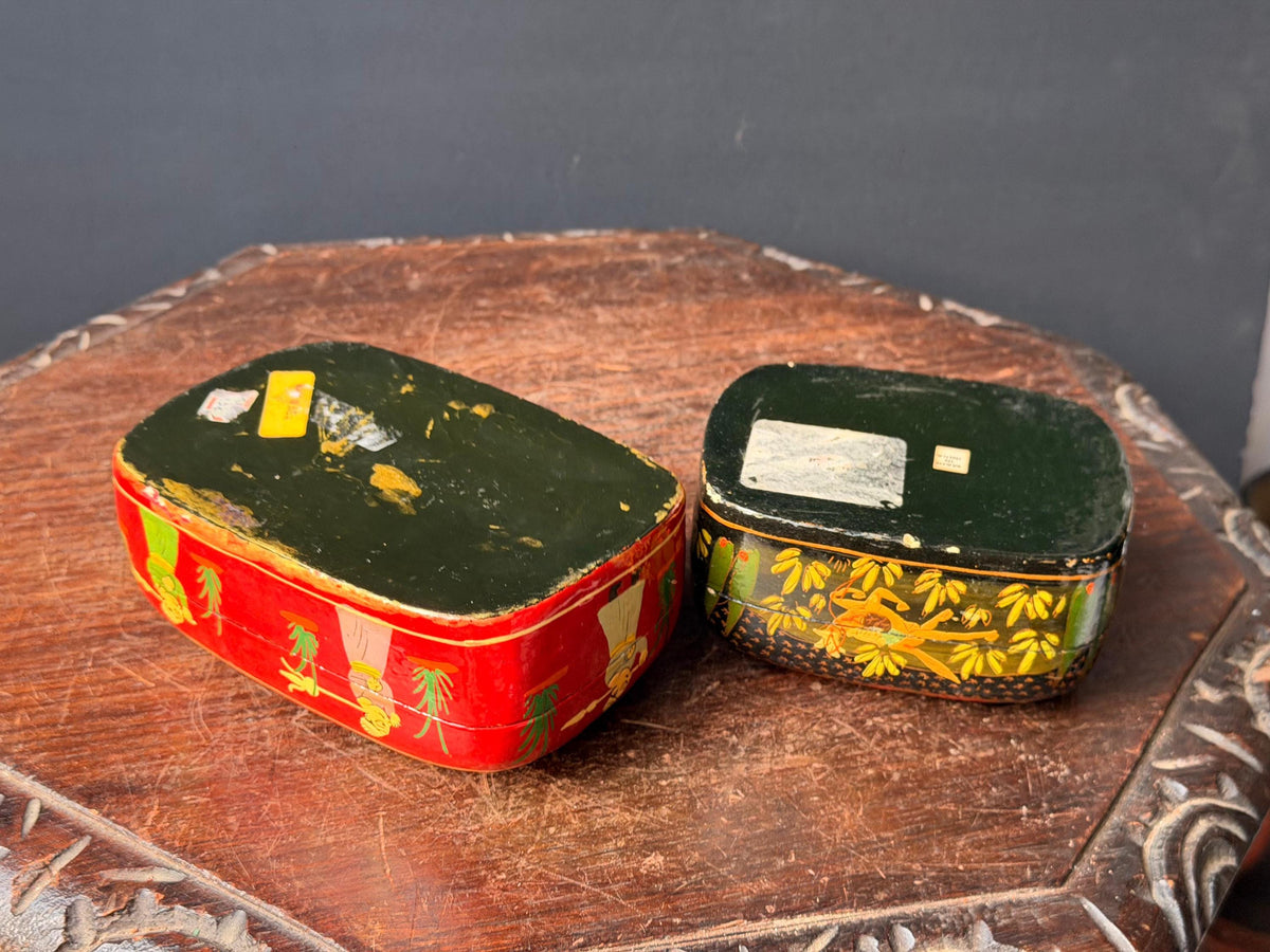 Vintage Indian Hand Painted Lacquer Wood Box Set Royal Procession 6"