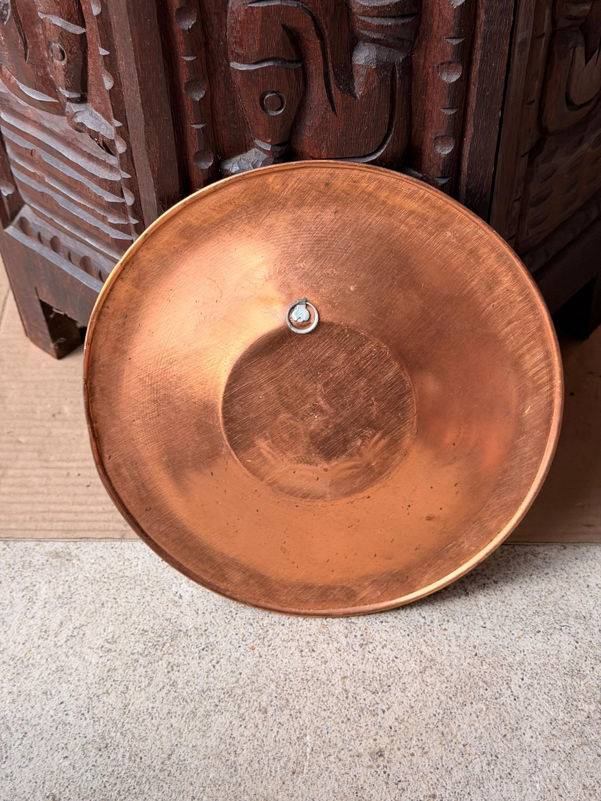 Vintage Hand Engraved Copper Wall Plaque Hand Painted Mandala Metal Dish 9.5