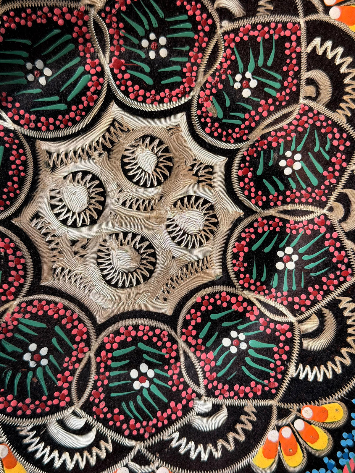 Vintage Hand Engraved Copper Wall Plaque Hand Painted Mandala Metal Dish 9.5