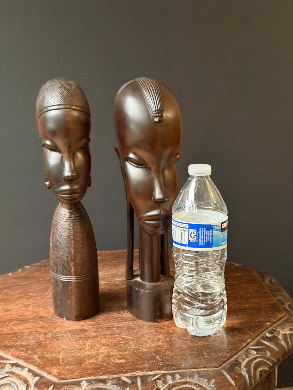 Vintage East African Hand Carved Hardwood Bust Pair Sculptures 12in
