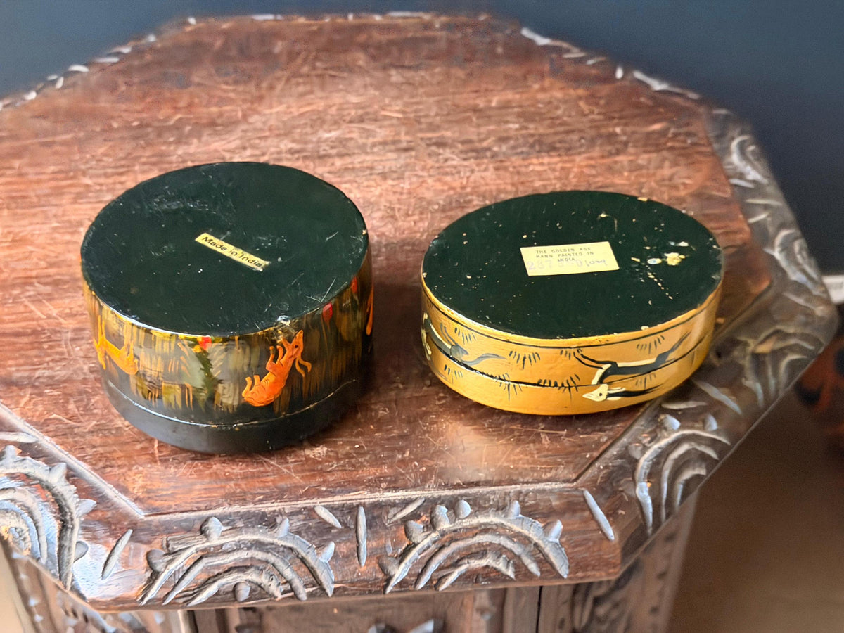 Vintage Hand Painted Wood Box Set Indian Royal Court Equestrian Folk Art