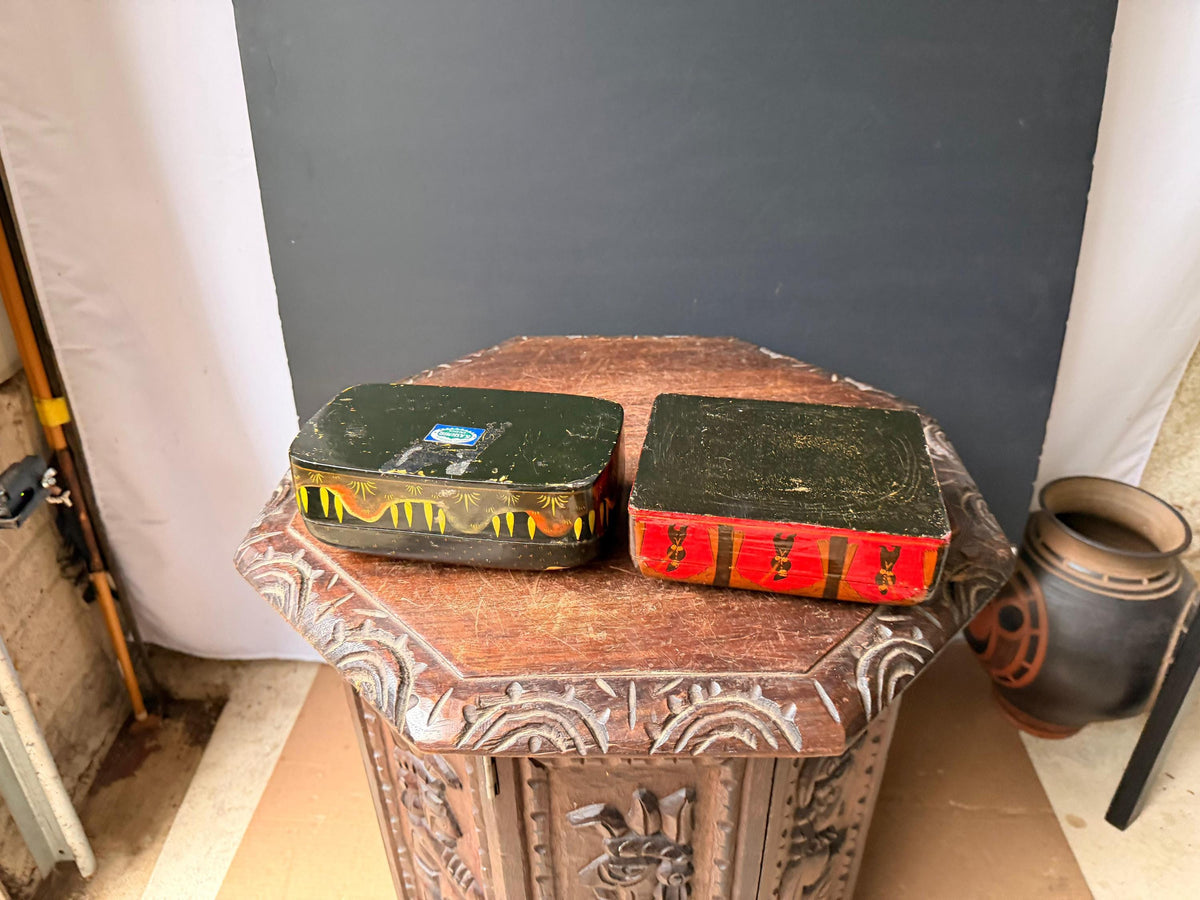 Vintage Hand Painted Lacquer Wood Box Set Indian Royal Darbar Folk Art