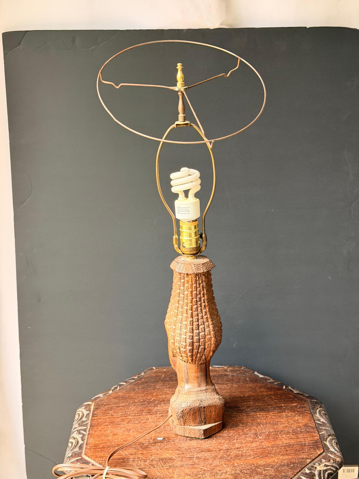 Vintage MCM Carved Hardwood Bust Table Lamp East African Sculptural Art 12.5"