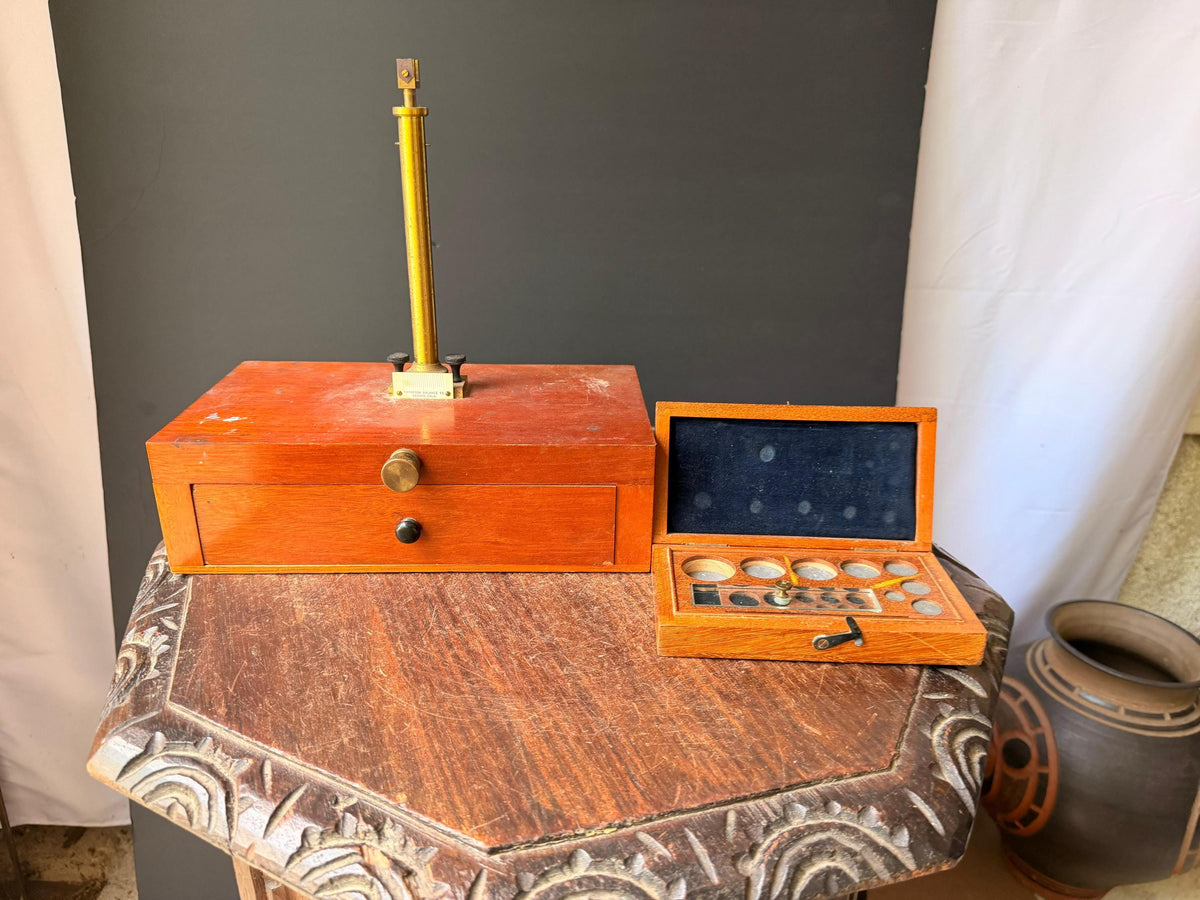 Antique Thompson Balance Co Denver Gold Assay Scale Base Wood Weight Case Set