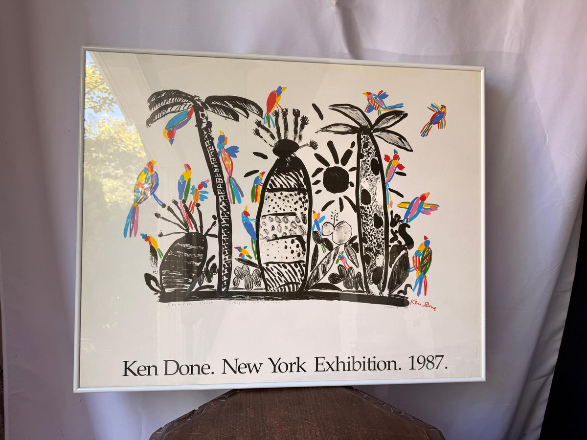 Vintage 1987 Ken Done New York Exhibition Poster Seventeen Parrots 30x24.5