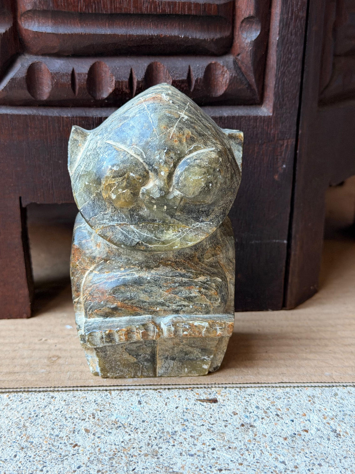 Vintage Inuit Soapstone Carving Owl Figure Signed Arctic Bird Sculpture 4.8"