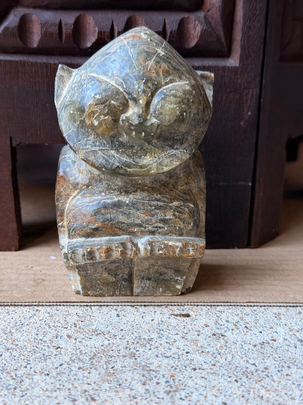 Vintage Inuit Soapstone Carving Owl Figure Signed Arctic Bird Sculpture 4.8"