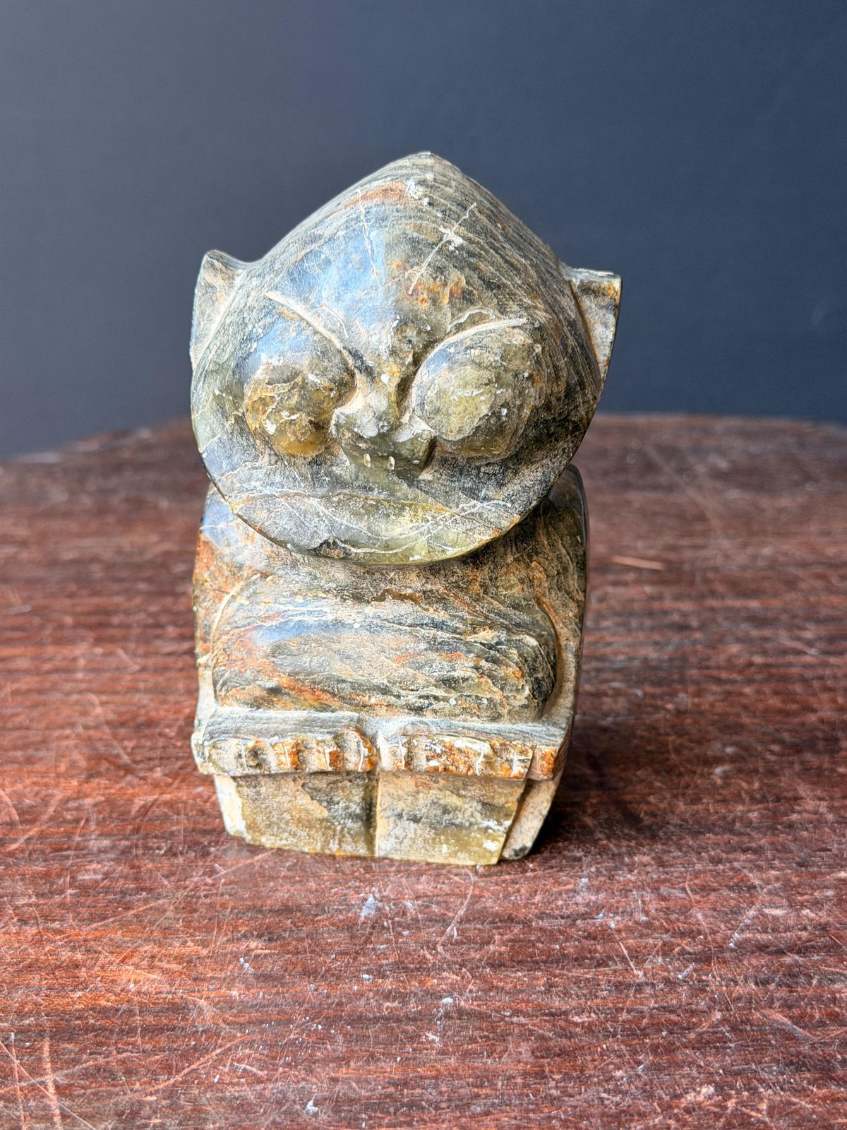 Vintage Inuit Soapstone Carving Owl Figure Signed Arctic Bird Sculpture 4.8"