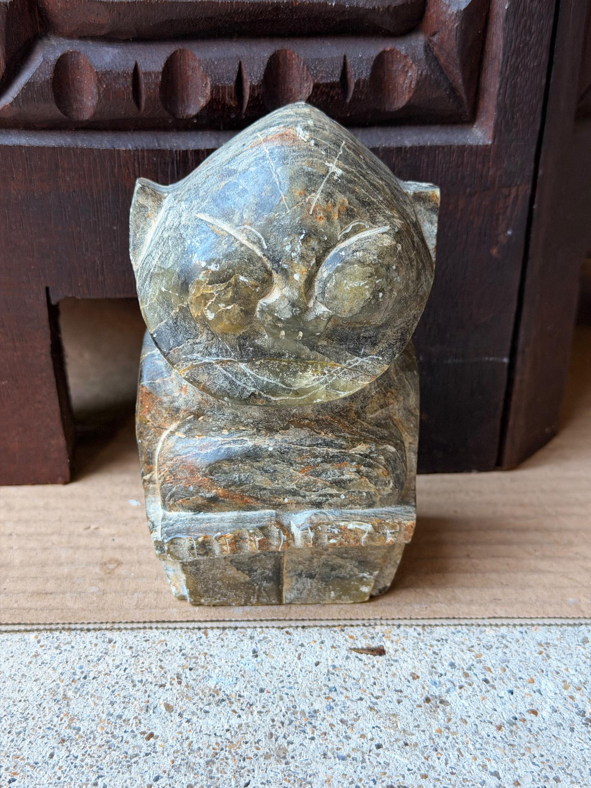 Vintage Inuit Soapstone Carving Owl Figure Signed Arctic Bird Sculpture 4.8"