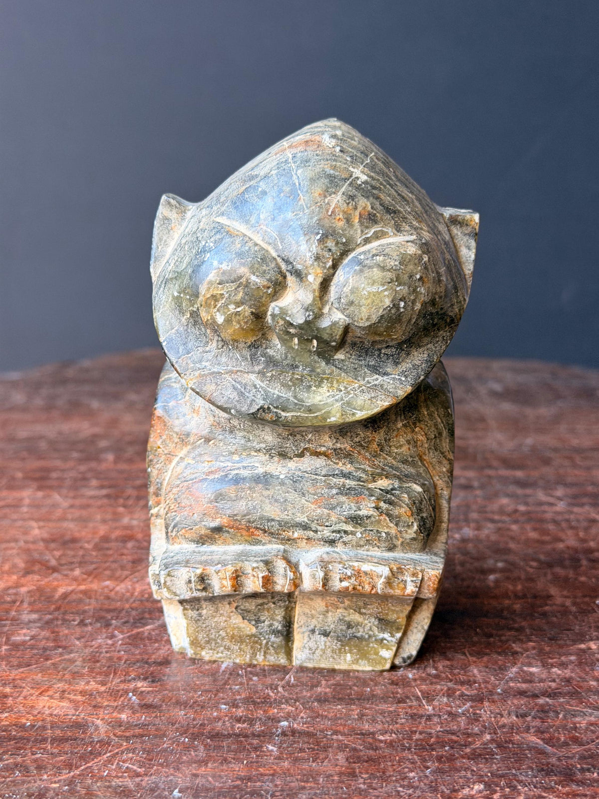 Vintage Inuit Soapstone Carving Owl Figure Signed Arctic Bird Sculpture 4.8"