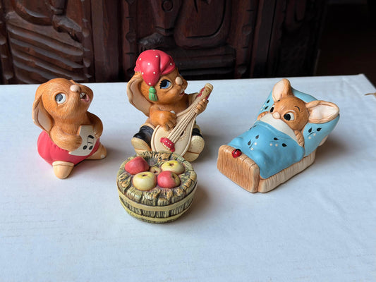 Vintage PenDelfin Stonecraft 4pc Set Rolly Casanova Wakey Rabbit Figurine