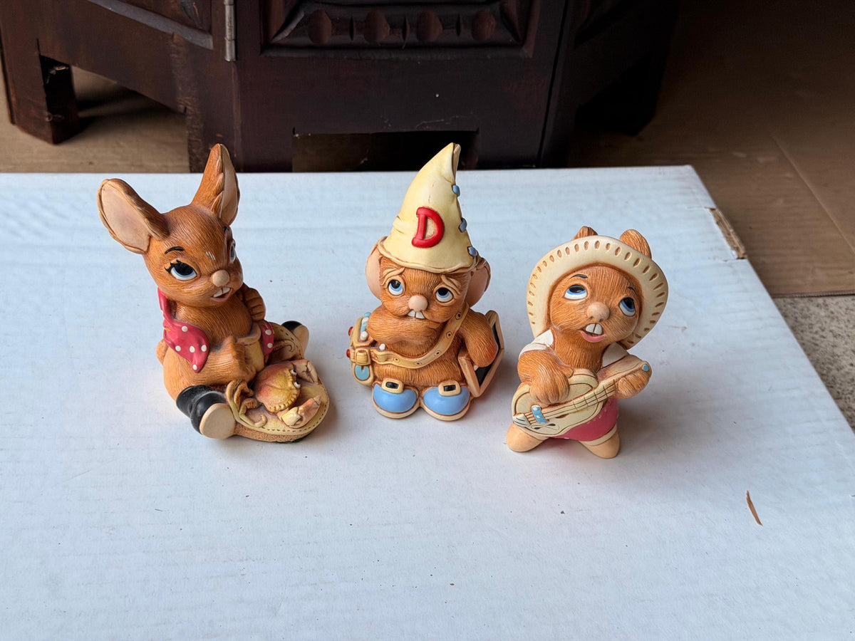 Vintage PenDelfin Stonecraft 3pc Set Nipper Euclid Rocky Rabbit Figurine
