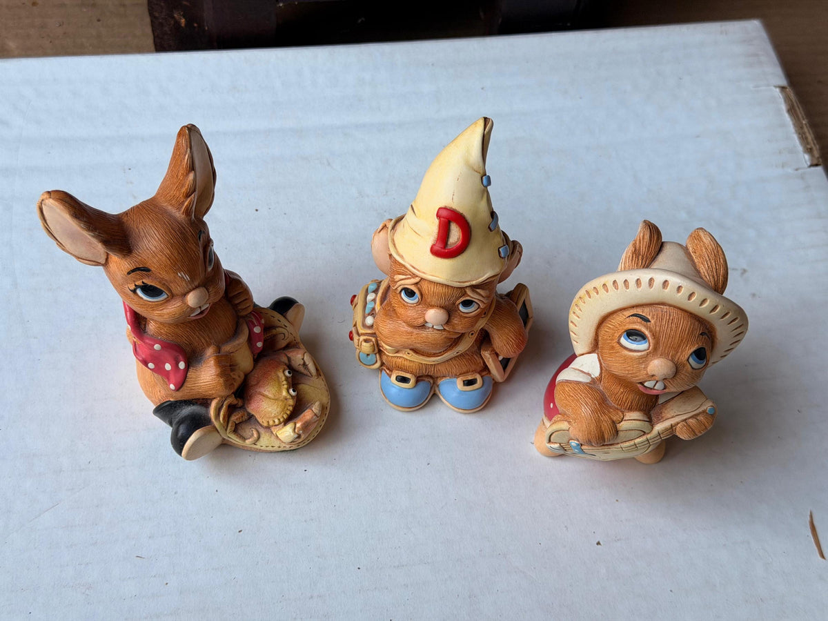 Vintage PenDelfin Stonecraft 3pc Set Nipper Euclid Rocky Rabbit Figurine