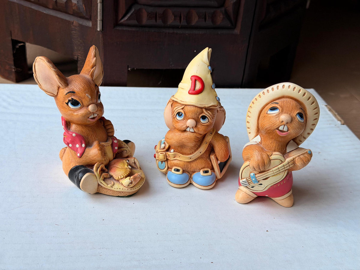 Vintage PenDelfin Stonecraft 3pc Set Nipper Euclid Rocky Rabbit Figurine