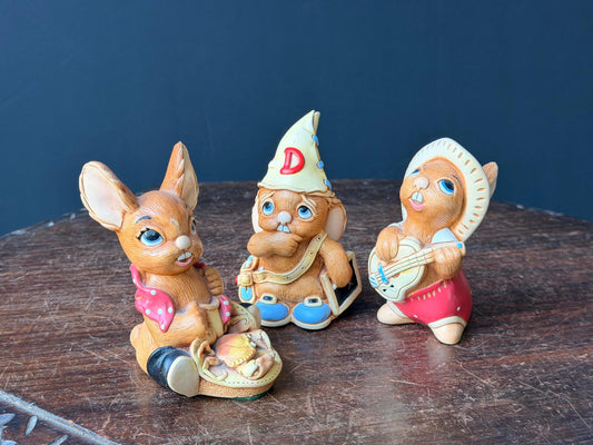 Vintage PenDelfin Stonecraft 3pc Set Nipper Euclid Rocky Rabbit Figurine