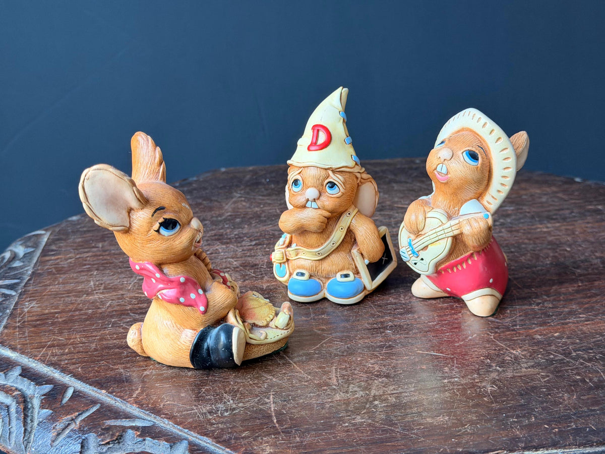 Vintage PenDelfin Stonecraft 3pc Set Nipper Euclid Rocky Rabbit Figurine