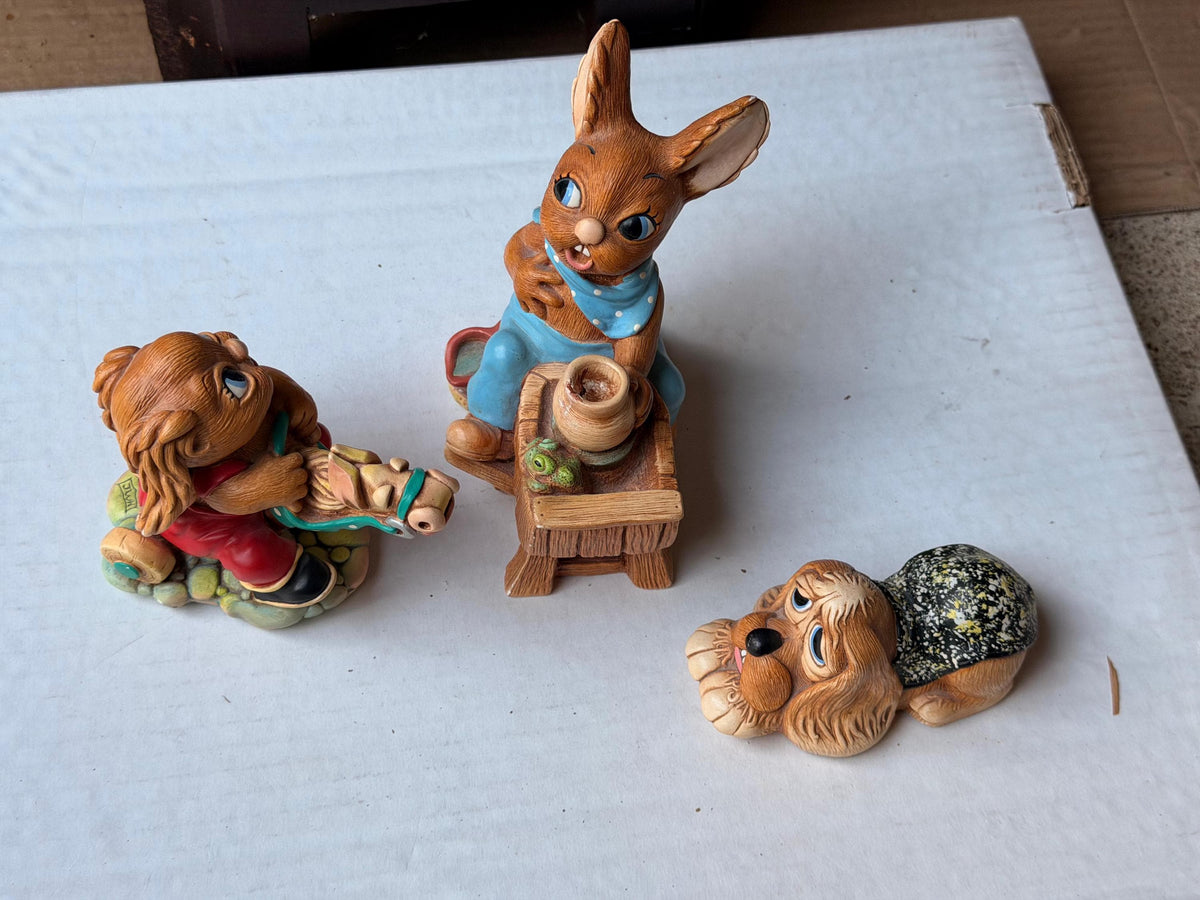 Vintage PenDelfin Stonecraft 3pc Set Crocker Dobbin Pooch Figurine