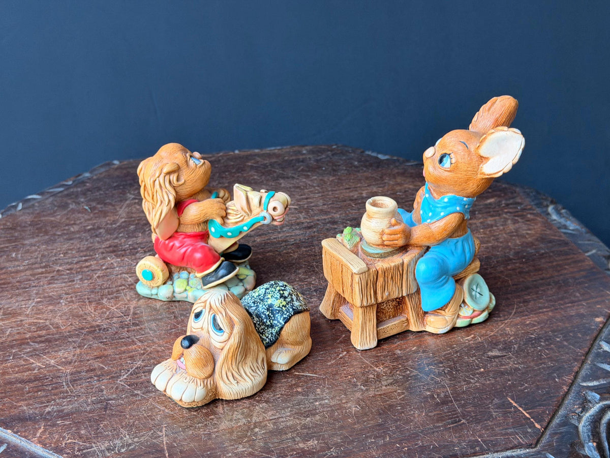 Vintage PenDelfin Stonecraft 3pc Set Crocker Dobbin Pooch Figurine