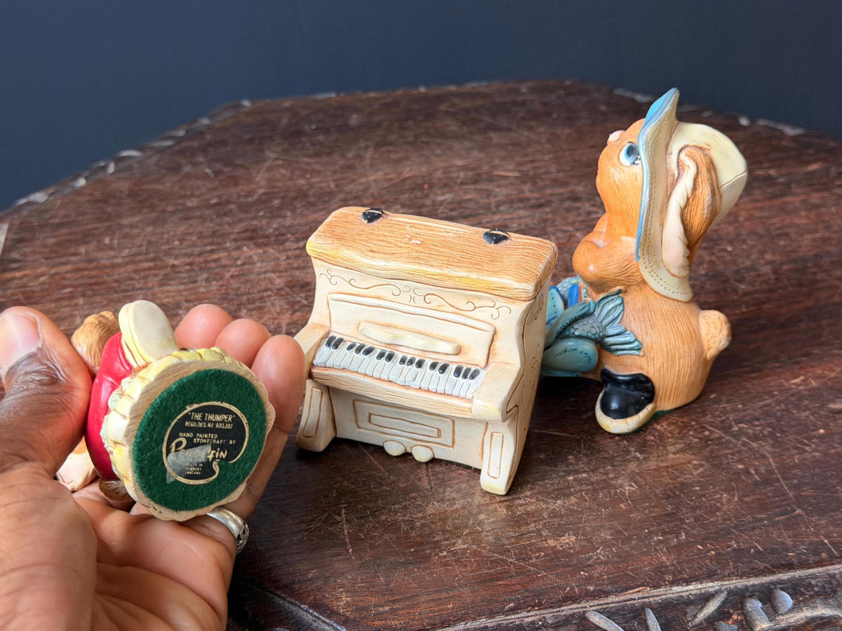 Vintage PenDelfin Stonecraft 3pc Set The Thumper Piano Whopper Rabbit