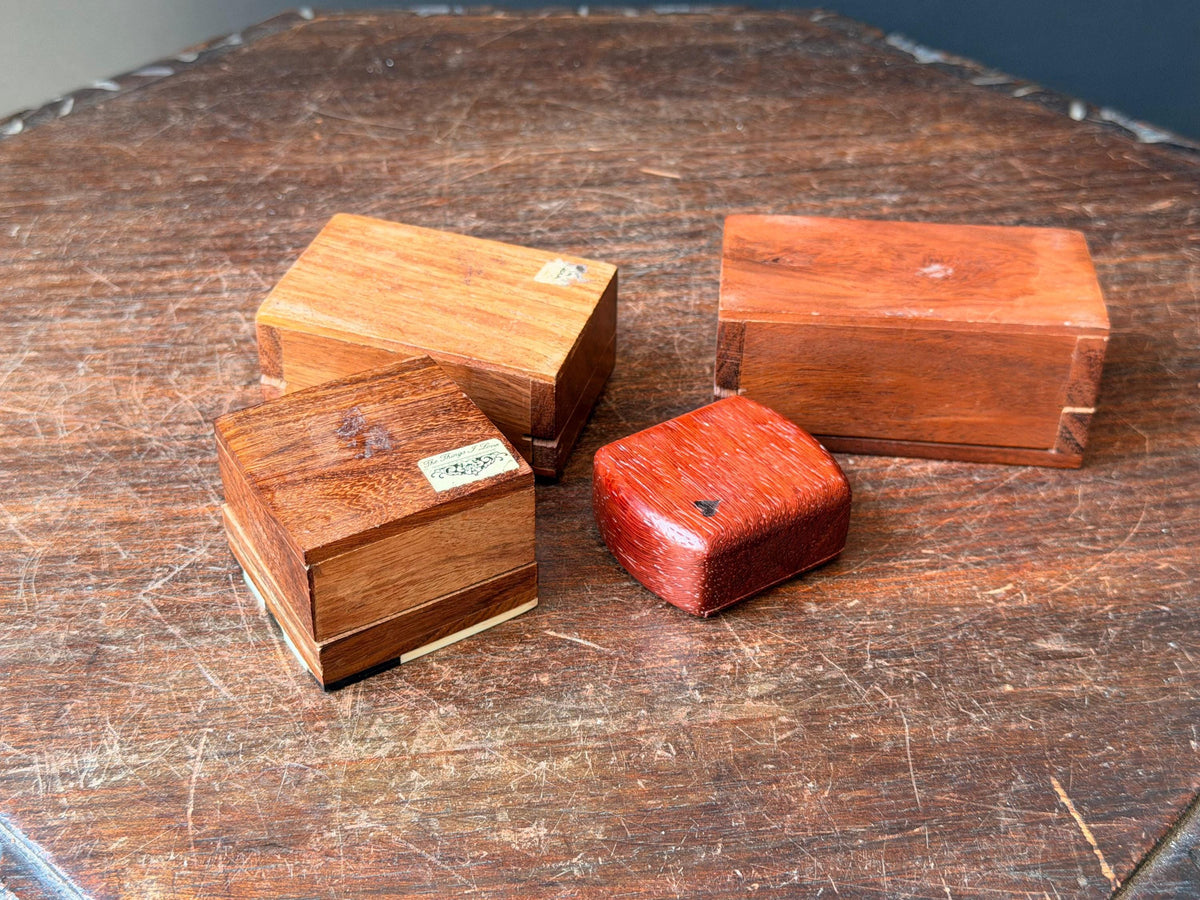 Vintage Wooden Trinket Box Collection Brass Celestial Resin Inlay 4pc