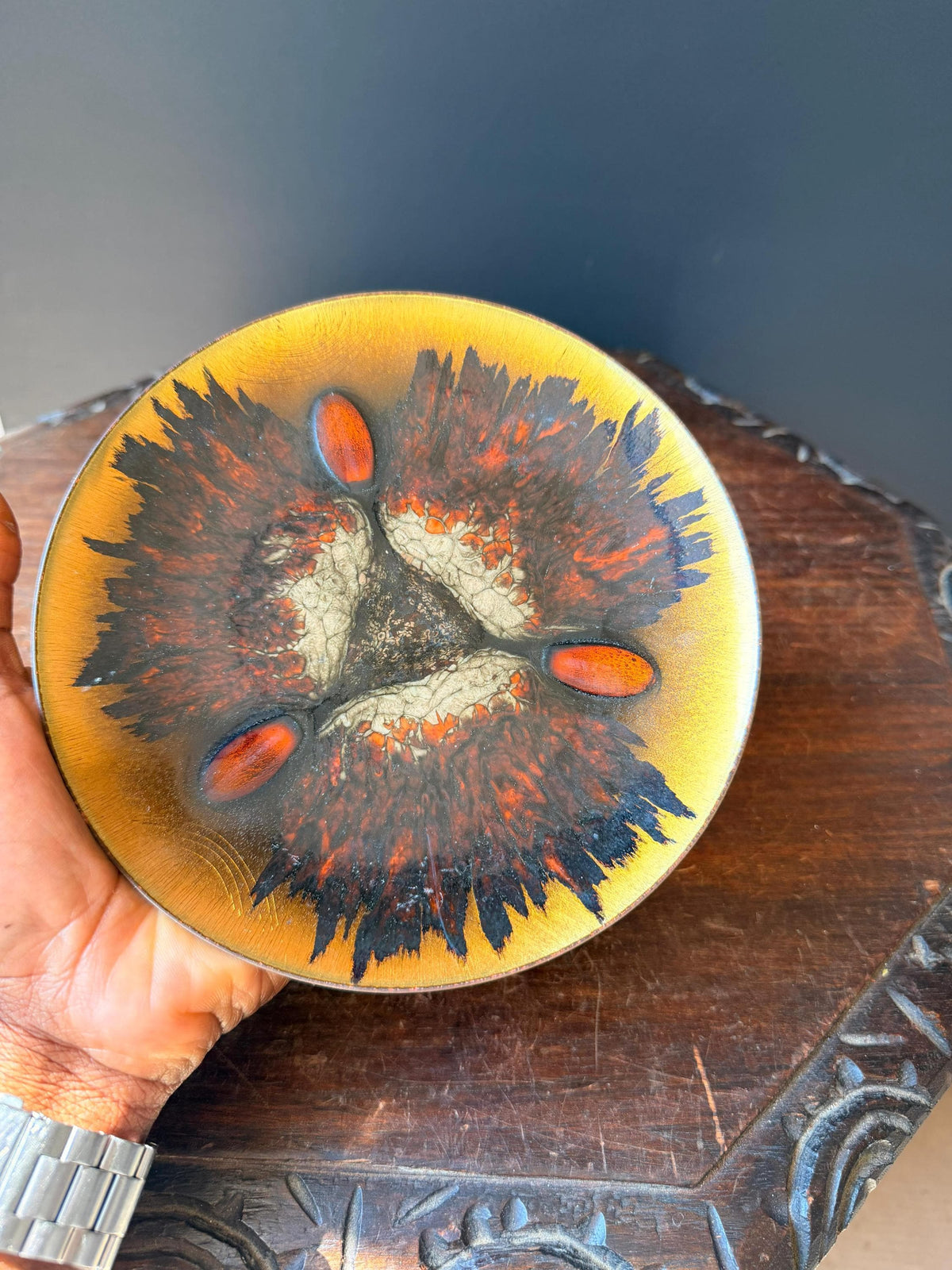 VTG Mid Century Enamel Copper Dish Bowl Edward Star Georg Jensen 7" MCM Tray