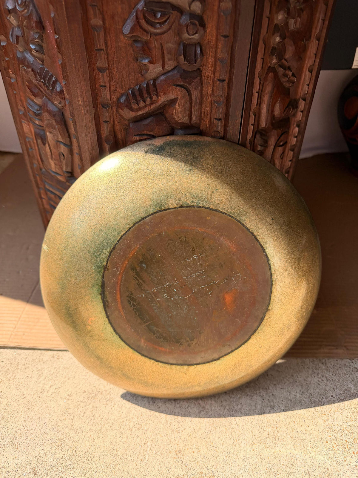 VTG Mid Century Enamel Copper Platter Large 12.5" Studio Art Bowl MCM Dish