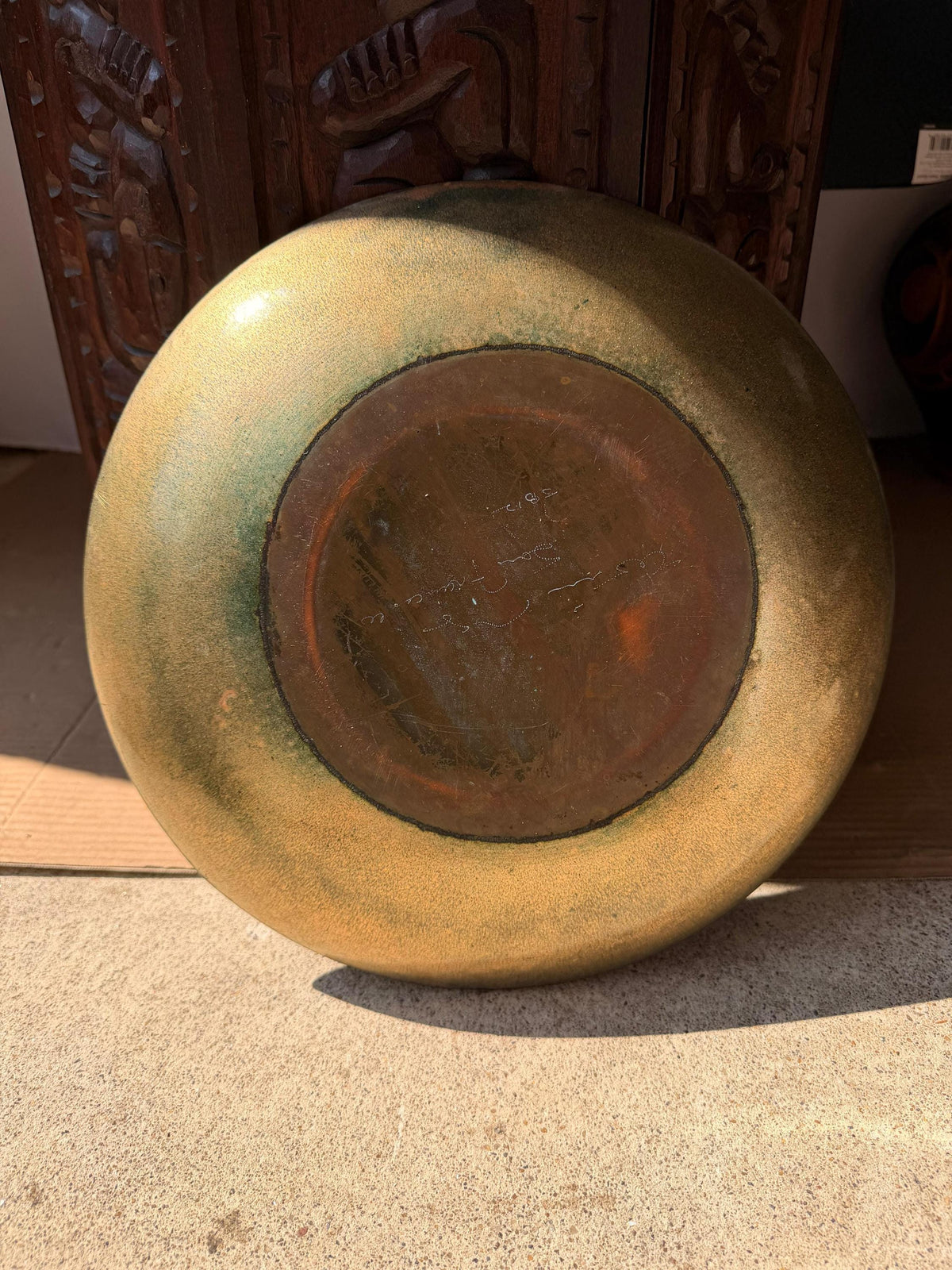 VTG Mid Century Enamel Copper Platter Large 12.5" Studio Art Bowl MCM Dish
