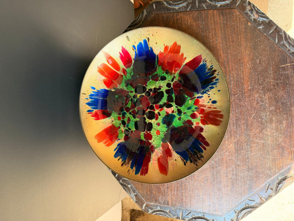 VTG Mid Century Enamel Copper Platter Large 12.5" Studio Art Bowl MCM Dish