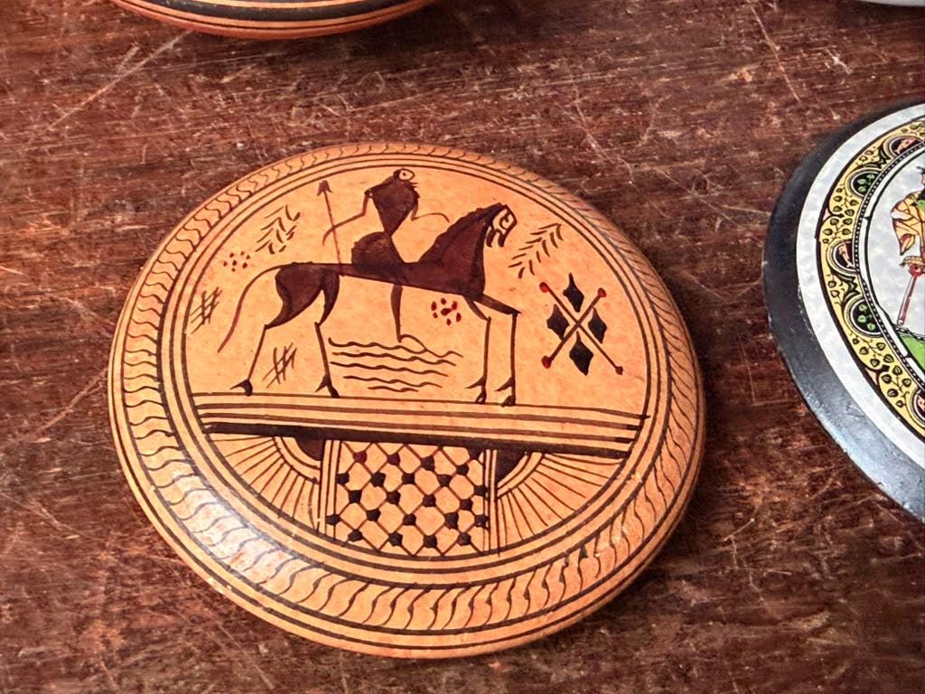 3pc Vintage Greek Ceramic Lidded Boxes Pyxis Set Hand Painted Classical 3.5"