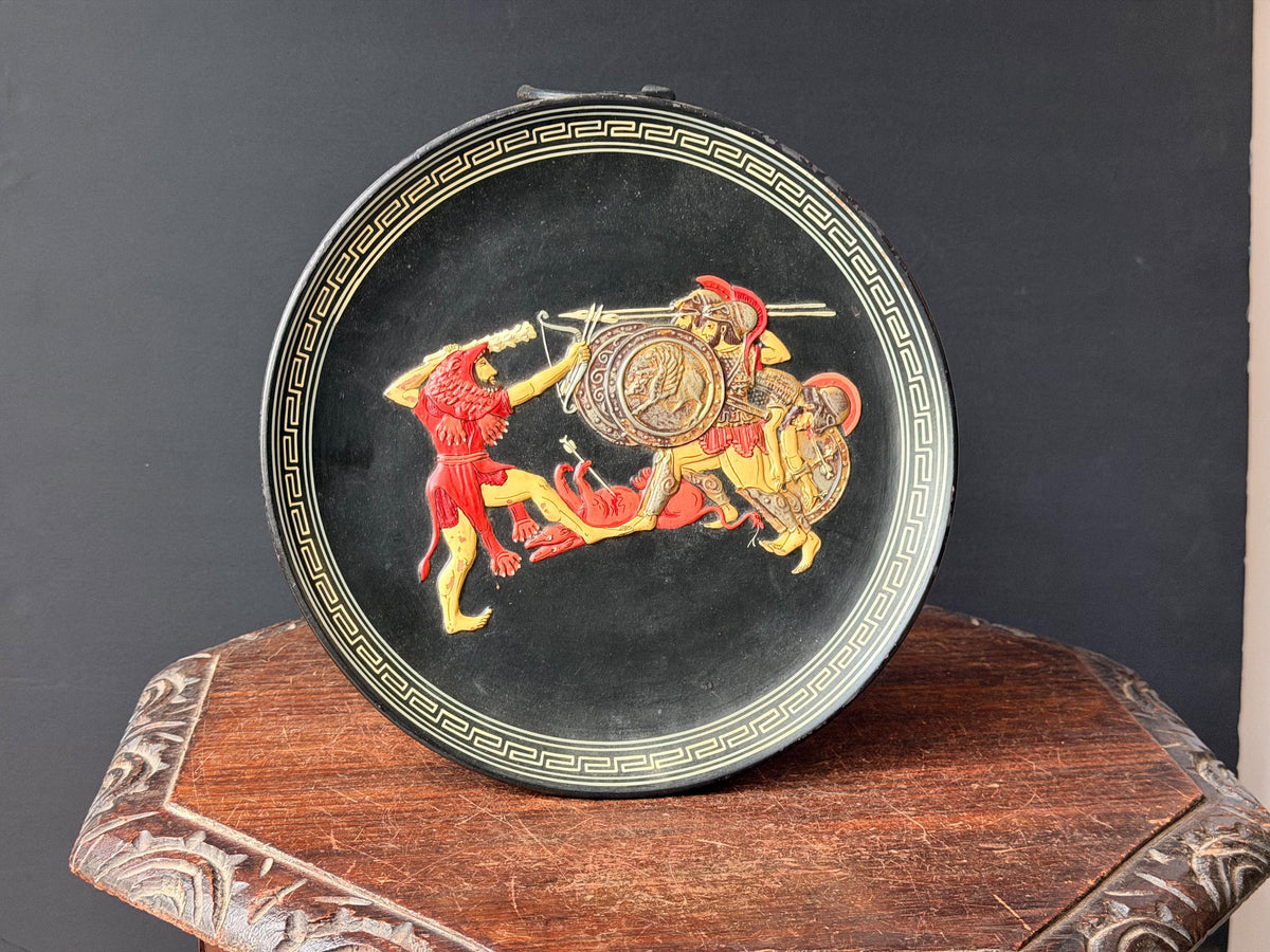 Vintage Greek Ceramic Wall Plaque Relief Heracles Geryon Spyropoulos 11" Plate