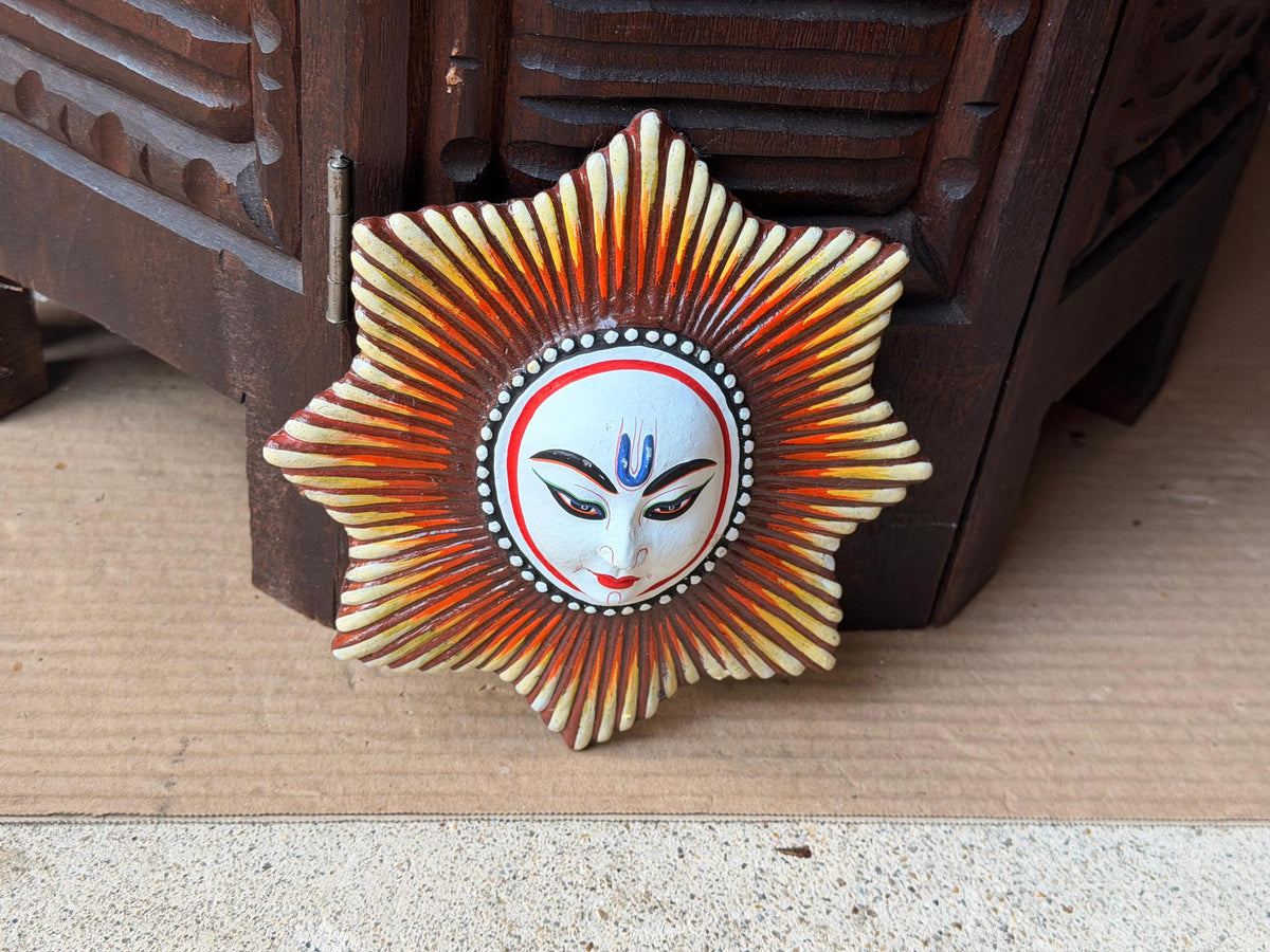 Hand Painted Sunburst Celestial Wall Plaque Folk Art Sun Medallion Accent 6.2"