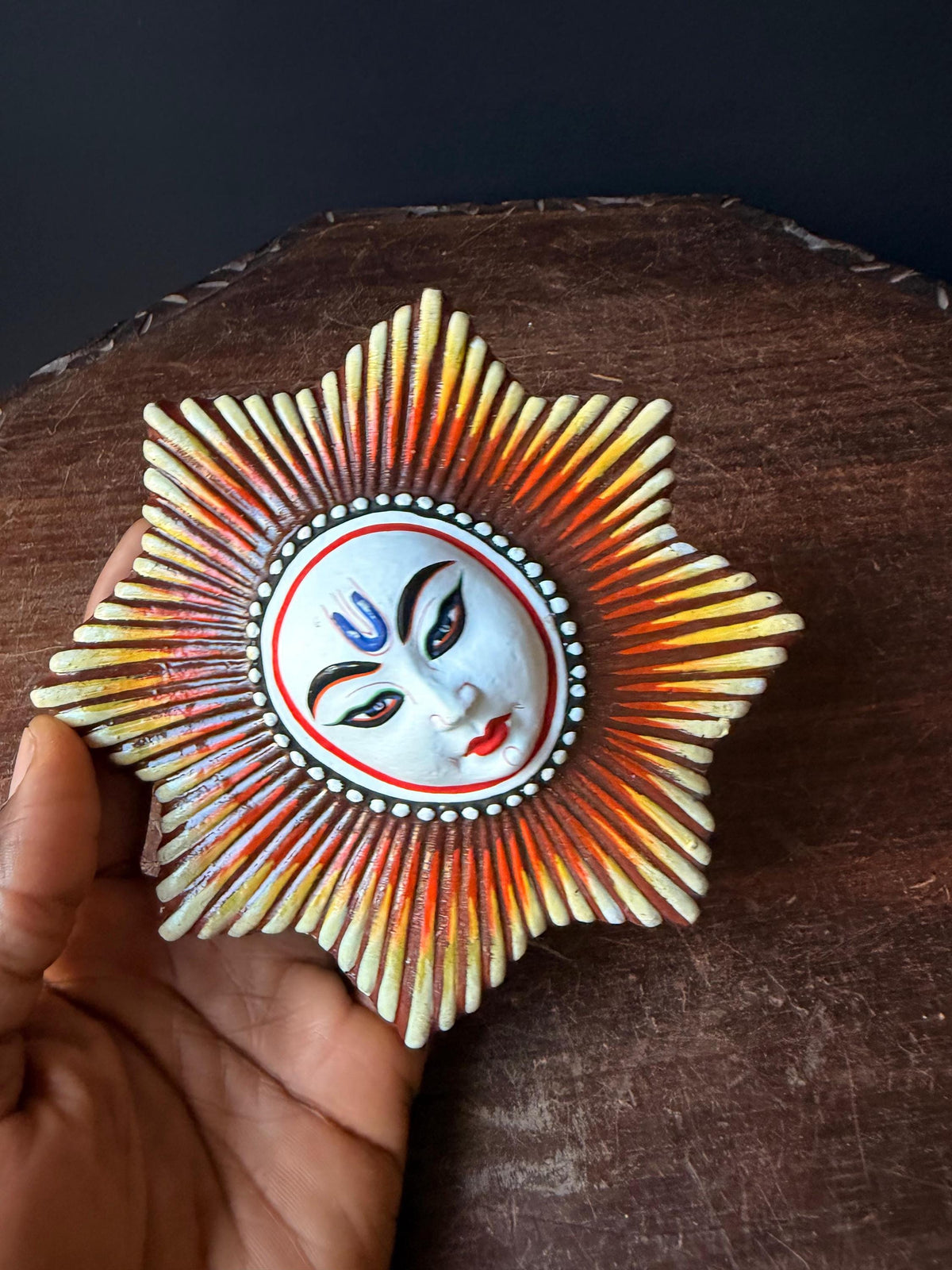 Hand Painted Sunburst Celestial Wall Plaque Folk Art Sun Medallion Accent 6.2"